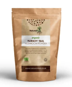 Dried organic turkey tail mushrooms in sealed , resealable bag