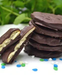 Close-up of mint cookie coated in chocolate